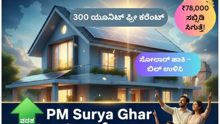 PM Surya Ghar ಯೋಜನೆ 2026 300 ಯೂನಿಟ್ ಉಚಿತ ವಿದ್ಯುತ್ ಯೋಜನೆ