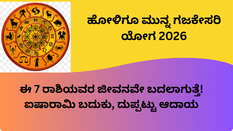 Gajakesari Yoga 2026 Kannada horoscope for 7 lucky rashi before Holi
