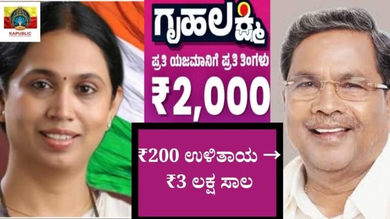 ಗೃಹಲಕ್ಷ್ಮಿ ₹200 ಉಳಿತಾಯ ₹3 ಲಕ್ಷ ಸಾಲ ಯೋಜನೆ ಕರ್ನಾಟಕ ಮಹಿಳೆ